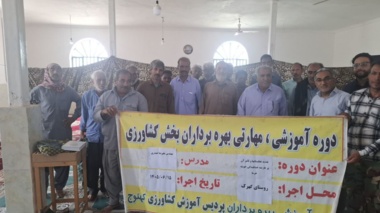 برگزاری دوره آموزشی تغذیه نخلستان‌ها و تأثیر آن بر عارضه خشکیدگی خوشه خرما در روستای گهرک