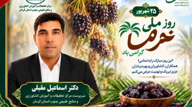 پیام دکتر اسماعیل مقبلی سرپرست مرکز تحقیقات کشاورزی جنوب کرمان به مناسبت روز ملی خرما
